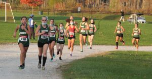 Taking the lead, runner Sarah Luby (187) paces herself for a hopeful and well-earned win.