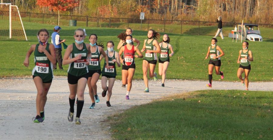 Taking the lead, runner Sarah Luby (187) paces herself for a hopeful and well-earned win.