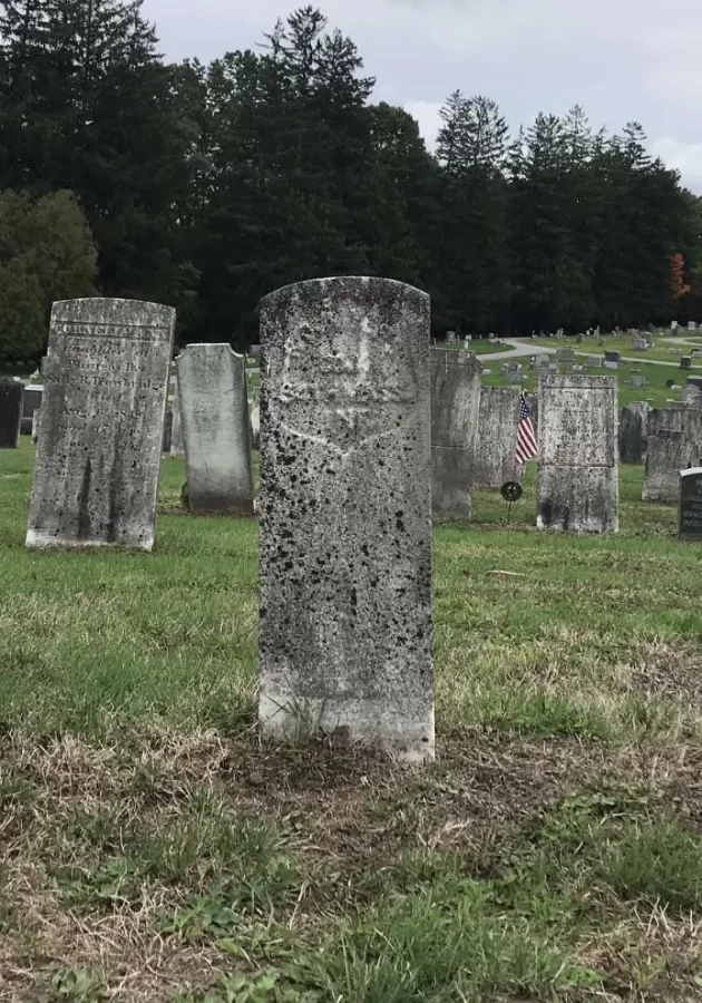 The difficult to read grave marker of Frank Meyers, located in Milltown Cemetery.