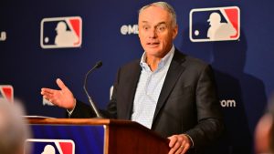 Major League Baseball Commissioner Rob Manfred is one of the main architects of the new MLB rules. (Photo by Julio Aguilar/Getty Images)