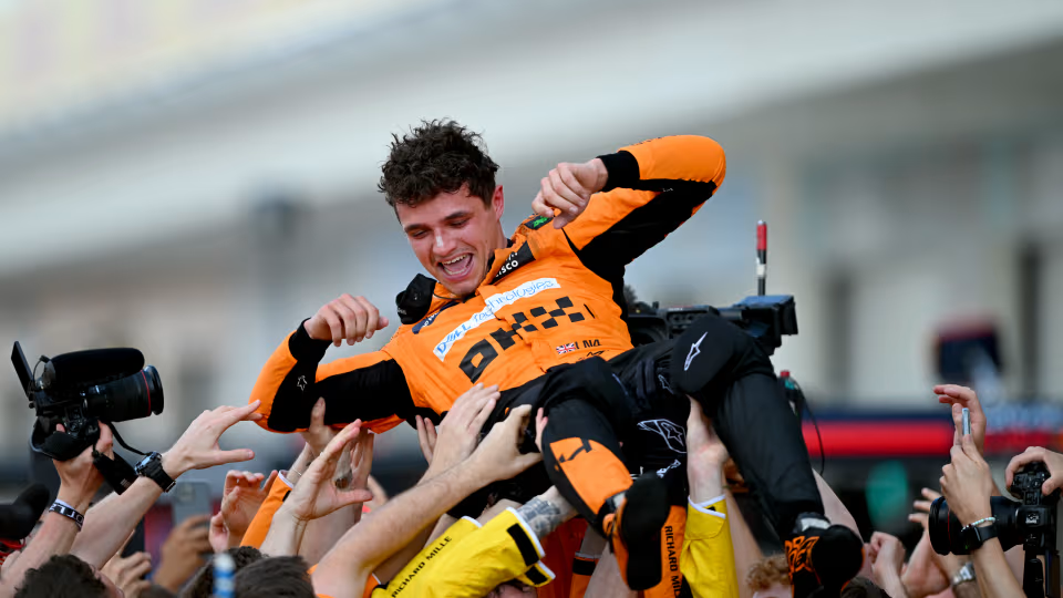 Lando Norris after his Miami grand prix win. (Photo courtesy Formula1.com)