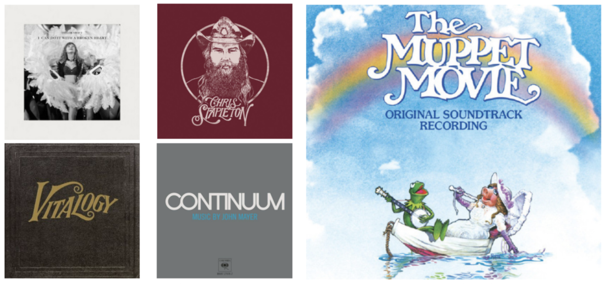 Album cover images (starting clockwise, top left) courtesy Republic Records, Epic Records, Mercury National Records, BMG Kidz, Columbia Records