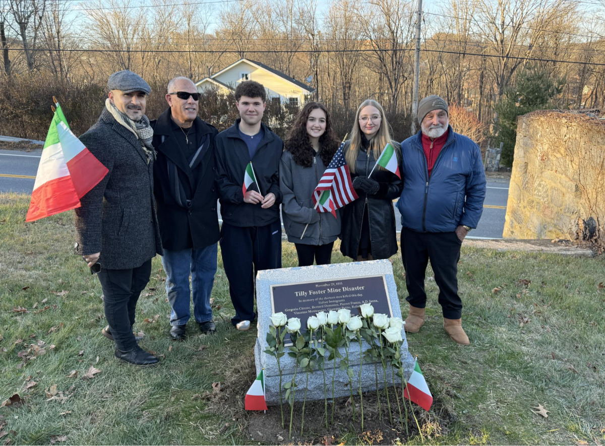 BHS Italian teacher Antonio Franze and students meet with the Putnam County Italian-American Social Club to honor those lost in the Tilly Foster mine disaster of 1894.
