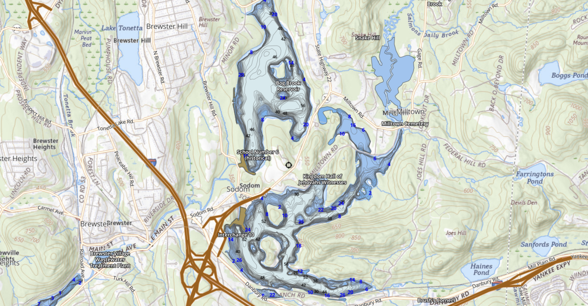 The East Branch Reservoir, known locally as the Sodom Reservoir, stretches across 525 acres of Putnam County — its still waters concealing the drowned village of Southeast Center below.

