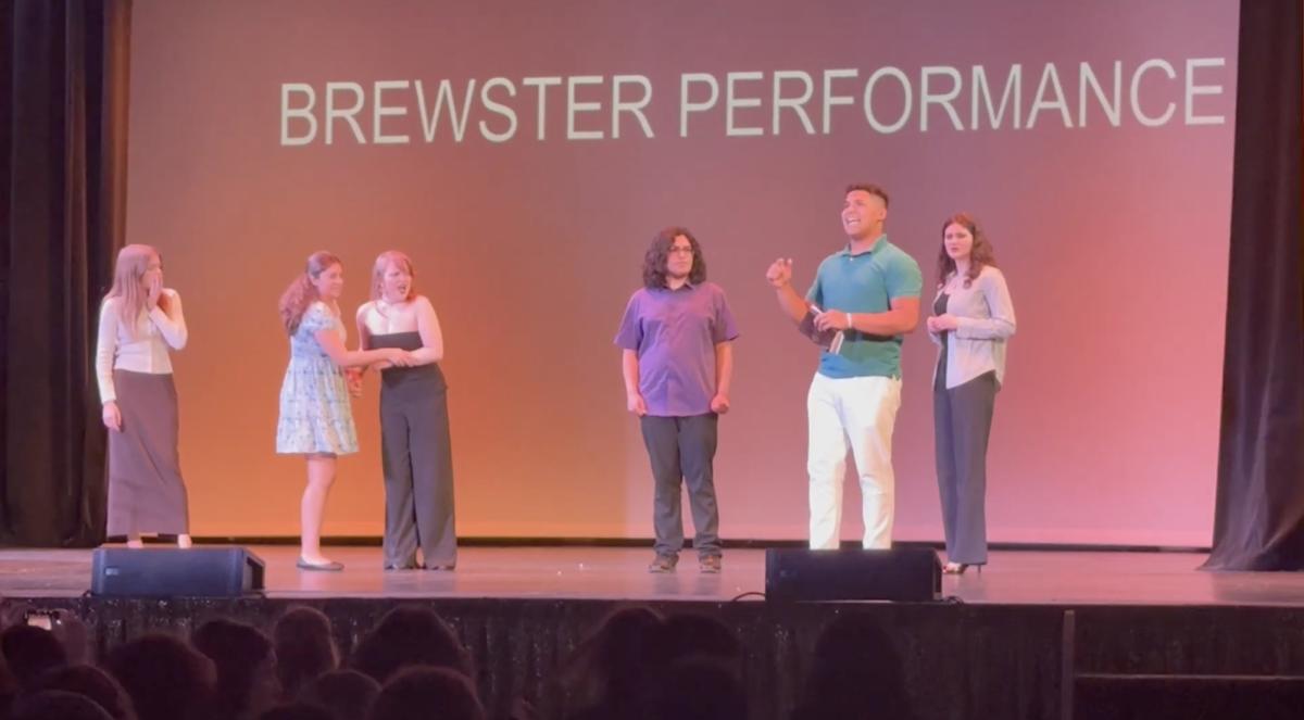 While visiting Tarrytown Music Hall for the ceremony, students recreate moments from their six-time nominated production of “Clue,” the BHS Performing Arts production from November. 