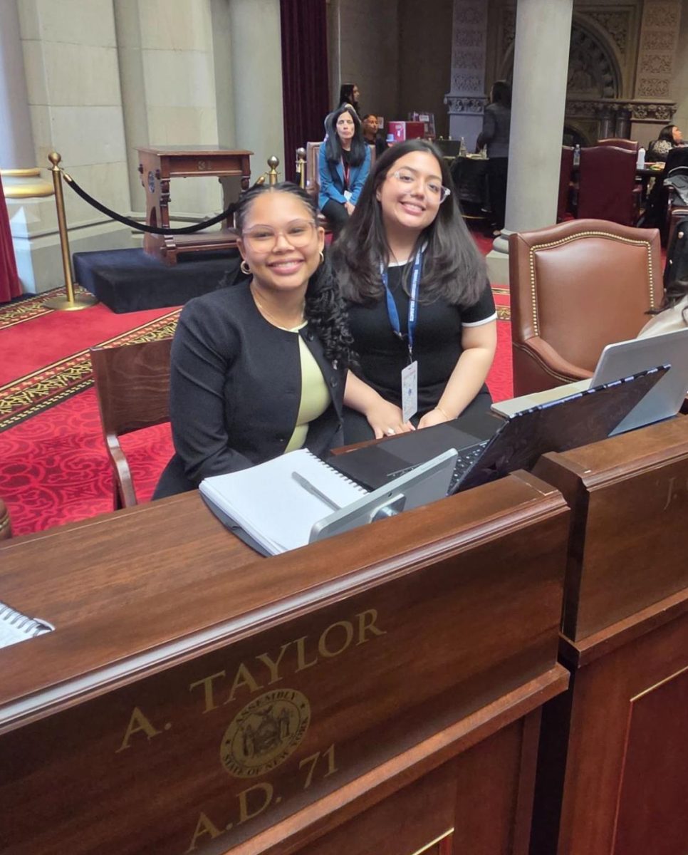 Ashley Guerra (right) and a student from Valley Central engage in a mock assembly at the annual PRHYLI.